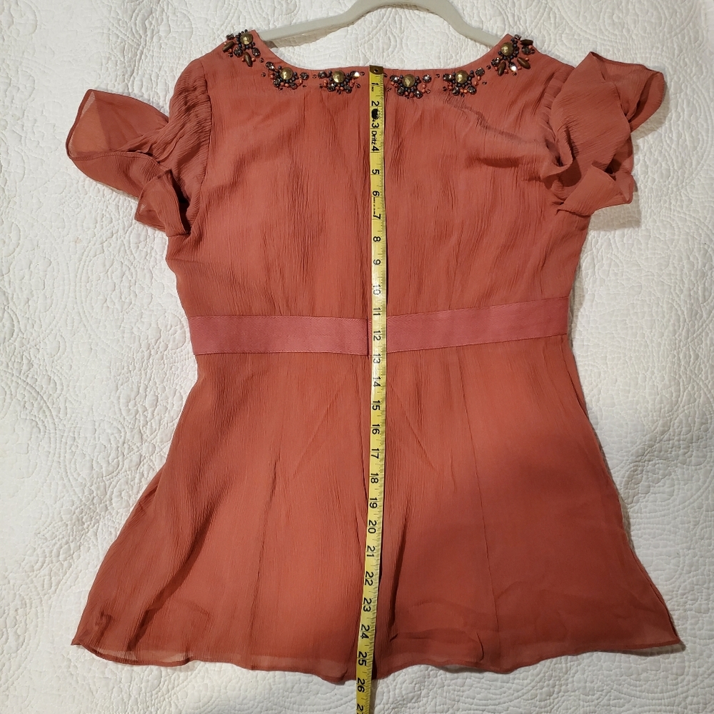Nanette Lepore Beaded Salmon Orange Pink Top Sz 12 - Picture 10 of 11